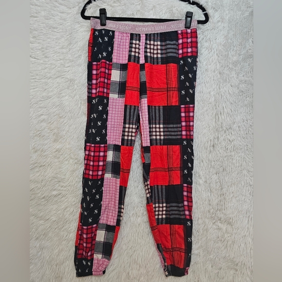 Victoria's Secret Patchwork Pajama Bottoms - Red, Pink, Black Size Small - Picture 1 of 9